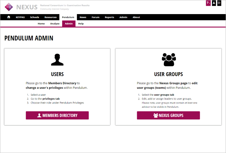 Brand new Pendulum Admin page to help you edit user privileges and user groups